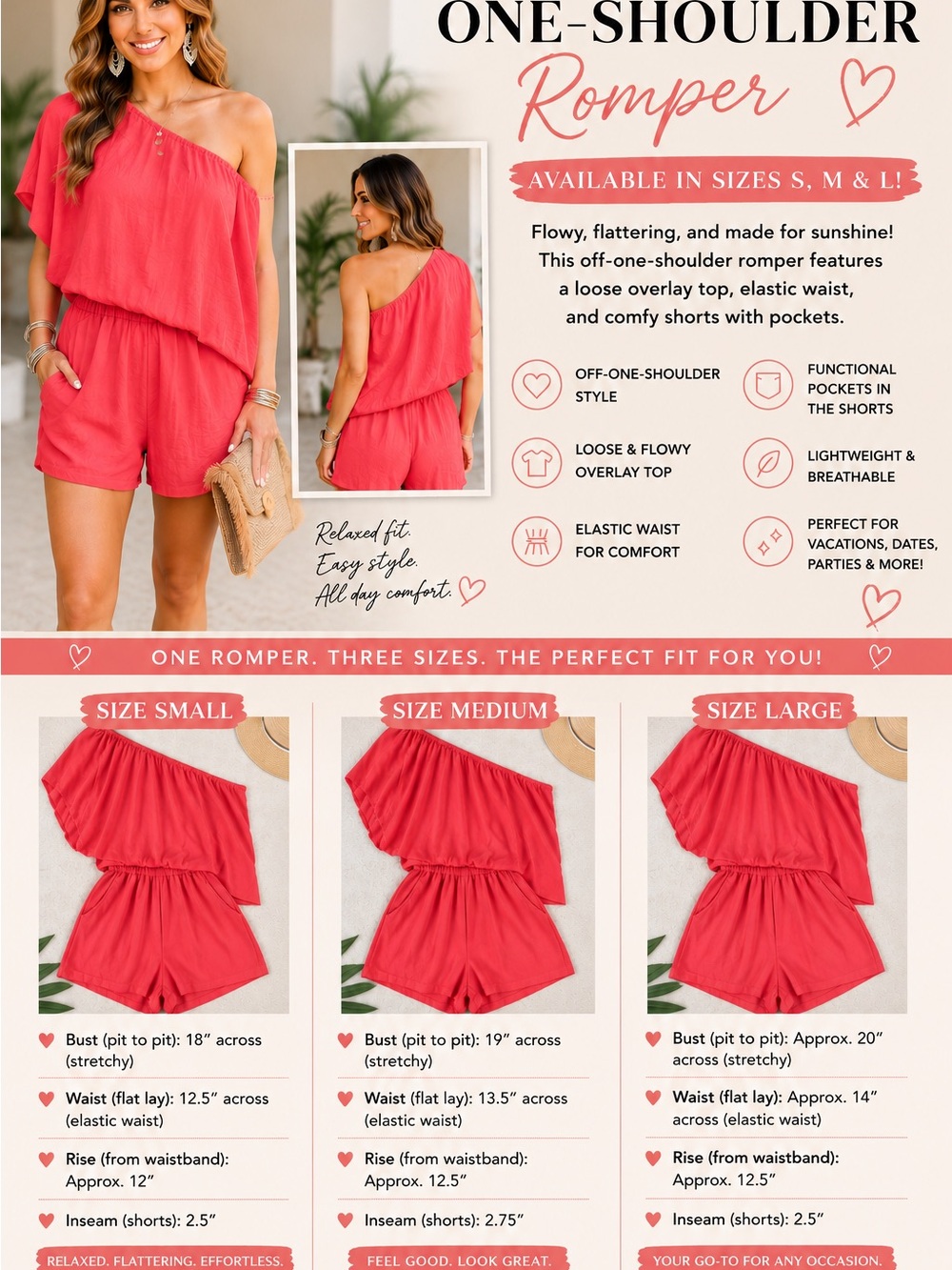 Main Strip Coral Pink One-Shoulder Romper